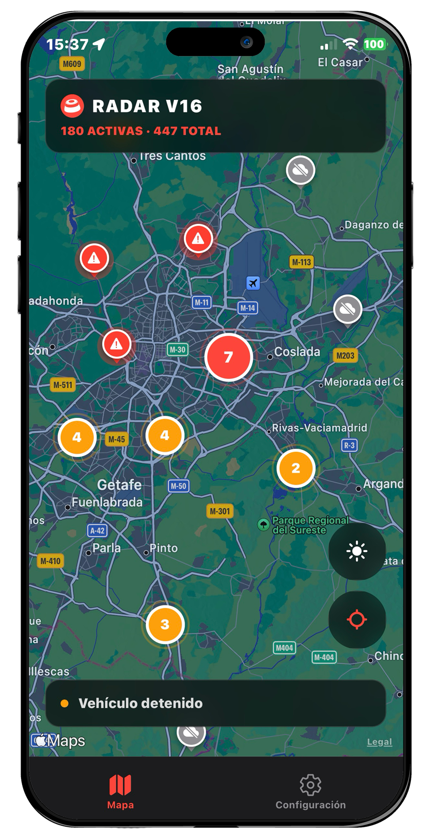 Interfaz de configuración de radio de alerta